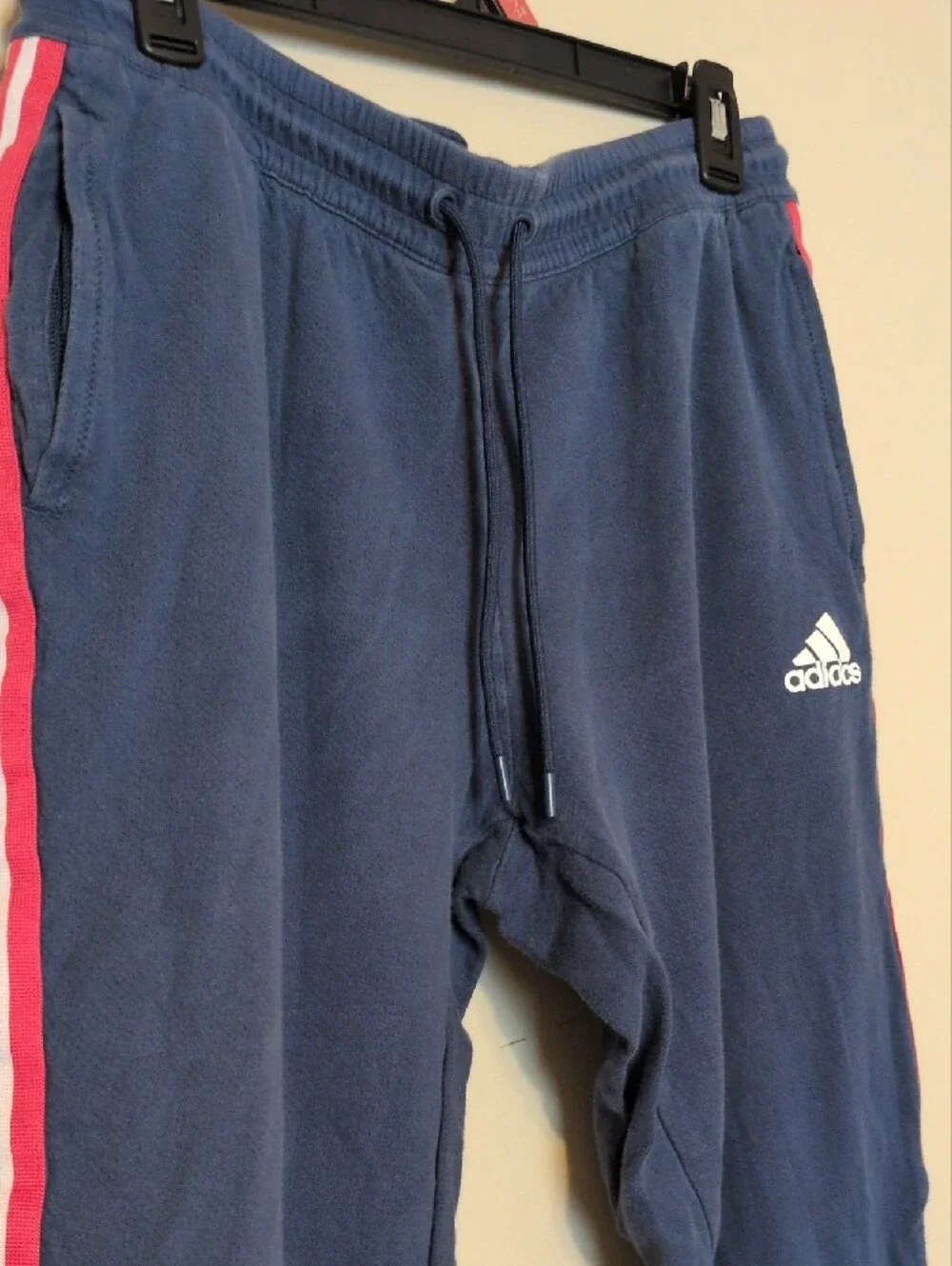 Adidas Athleisure Wear Navy Sweatpants with Red & White Stripes On The Side